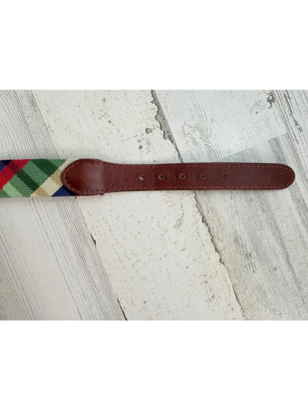 Smathers & Branson Sz 46 Summer Madras Needlepoint Belt Plaid